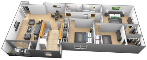 Floor plan for 3 beds, 2 baths, 1411 sqft